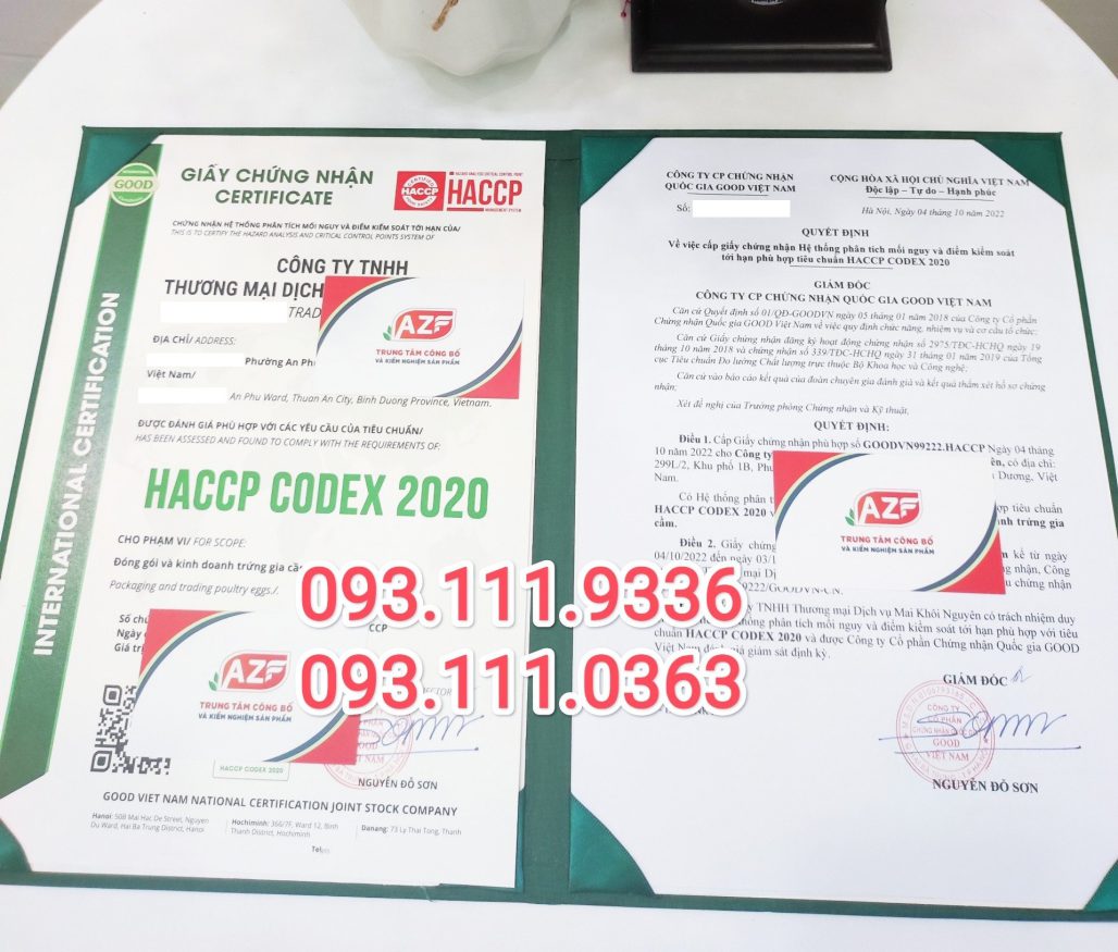 Giấy chứng nhận HACCP cho doanh nghiệp